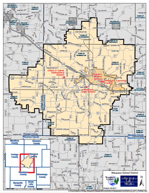 Map of School District of Waupaca